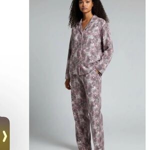 SKIMS Pink and Gray Patterned Pajama Set